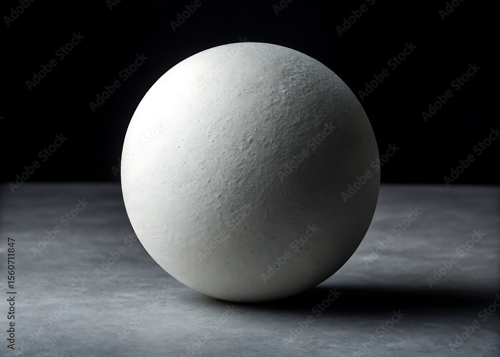 Aufkleber a white sphere sits on a gray surface against a dark background, casting a soft shadow and creating 