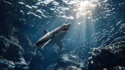 Fototapeta premium Shark underwater sunlight