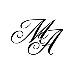 Elegant MA Monogram Logo in Black Script – Luxury Calligraphy Initial Design on White Background