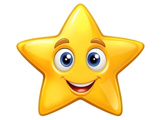 A cheerful cartoon star character with a happy smiling face is isolated on white background, radiating joy and positivity
