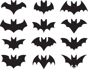 Silhouette Bat Icons Collection – Halloween Flying Bat Vector Set