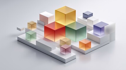 Obraz premium Minimal Floating Isometric 3D Platforms with Geometric Shapes, Clean Abstract Design for UI, Presentations, and Creative Stock Visuals