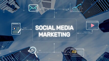 Social media marketing strategy with engagement metrics. Social marketing boosts media visibility....