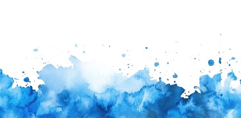 Abstract watercolor wash in shades of blue, with splatter effects