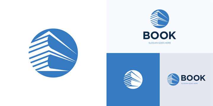 Circle library book logo icon design vector illustration element templates, Modern symbol stacked books sign for digital education, publisher, encyclopedia, bookstore and brand identity business