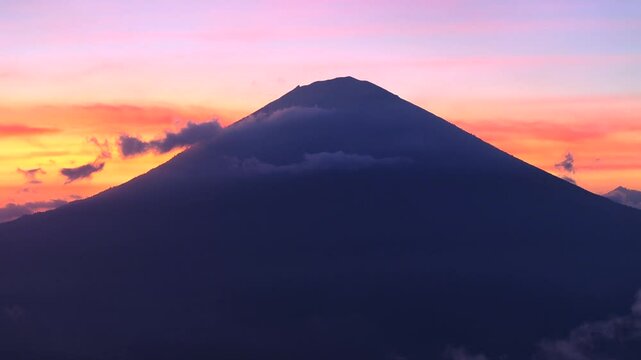 View at one of the most recognizable sights island Bali, volcano Agung, on the top of which according to legend live spirits protecting the island Bali Indonesia, Rice Terraces and Agung volcano 