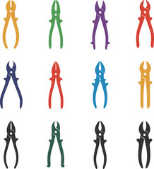 Nail Puller & Nippers Tool Silhouette Vector Set. Essential Hand Tools for Construction, Woodworking, and DIY Projects. Cutting and Extraction Equipment.