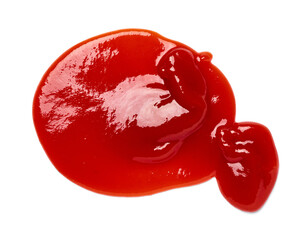 close up of  a ketchup stain on white background