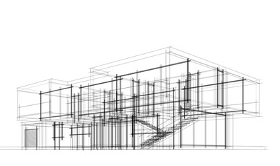 Modern house building sketch architectural 3d rendering