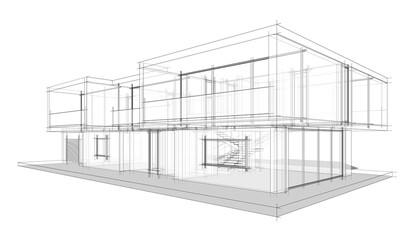 Modern house building sketch architectural 3d rendering