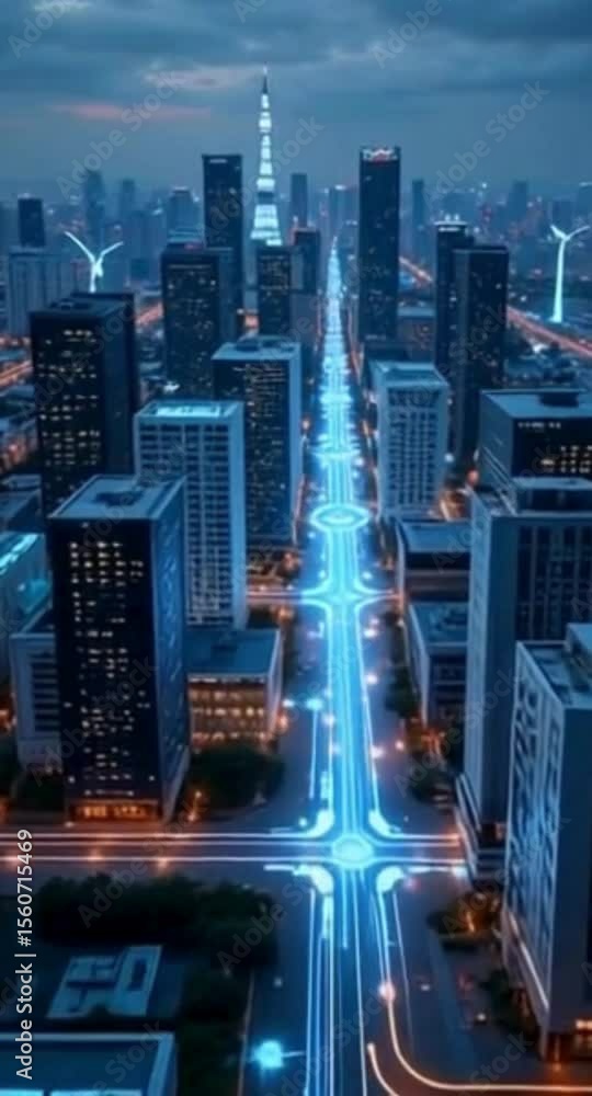 Poster Conceptual Animation of Smart Grid Energy Optimization with Rectangular Elements on a Dark Background