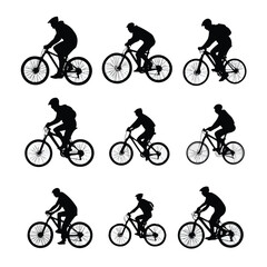bicycle rider silhouette set, Black & White silhouette set