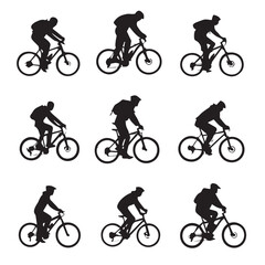 bicycle rider silhouette set, Black & White silhouette set