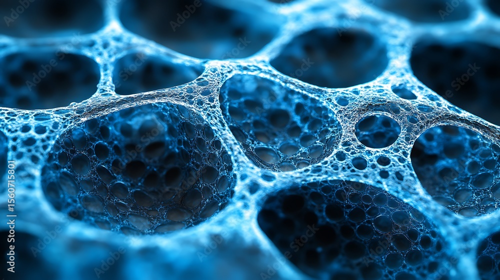Poster blue cellular structure with abstract macro.