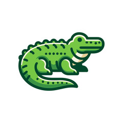 Cartoon crocodile illustration in vibrant green color, showcasing a playful pose on a white background