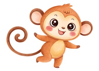 Obraz premium Watercolor cute cartoon monkey isolated on white background