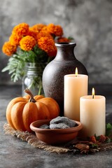 Vibrant Mexican Day of the Dead Altar Decorated with Cempas&uacute;chil and Candles