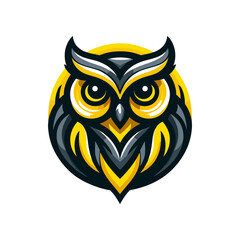 Stylized owl illustration featuring bold colors and striking design elements, suitable for branding