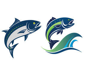 Colourful cartoon vector illustration of a fish jumping in the ocean