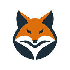 Obraz premium Stylized fox logo design featuring vibrant orange and dark blue colors, suitable for branding
