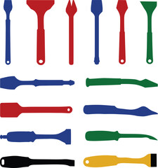 Colorful Pry Bar & Trim Tool Vector Illustration Set. Essential Hand Tools for Demolition, Renovation, and Home Improvement Projects. Versatile Utility Instruments.