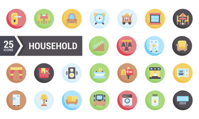 25 Flat Icons for Household Design Elements.
