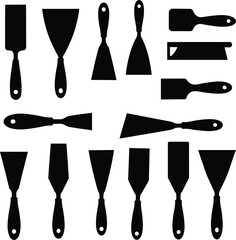 Putty Knife & Spatula Silhouette Vector Icon Set. Versatile Hand Tools for Drywall, Painting, Scraping, and Home Improvement Projects. Construction Equipment.