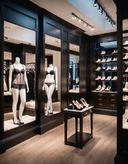 Mannequins wearing luxurious lingerie and sleepwear in a fashion retail store