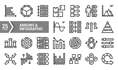 25 Lineal Icons for Infographic and Arrow Designs.