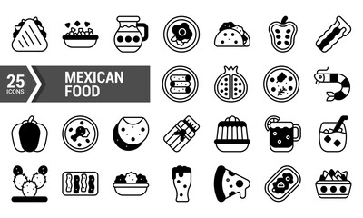 25 Mexican Food Lineal Icons for Design Projects.