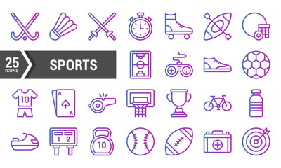 25 Gradient Line Icons for Sports and Fitness.