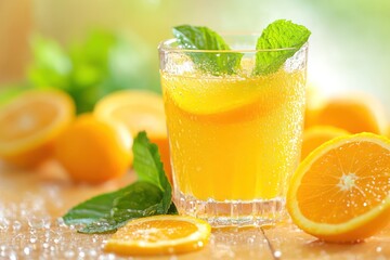 Fototapeta premium Freshly Squeezed Orange Juice for a Refreshing Start . Fruits Background