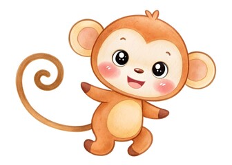 Obraz premium Watercolor cute cartoon monkey isolated on white background