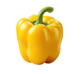 Vibrant yellow bell pepper with green stem isolated on a transparent background capsicum vegetable