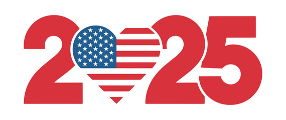 2025 typography with american flag heart symbol representing patriotic spirit, national pride, and usa independence day celebration