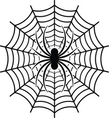 Obraz premium Symmetrical Spider Web with Central Spider – Black Vector Icon