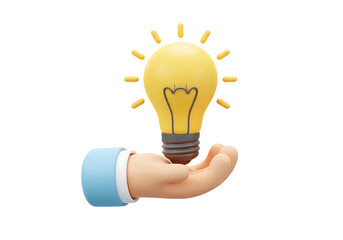 a hand holding a lightbulb, isolated on transparent background