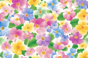 Colorful floral pattern; many small flowers in pastel shades