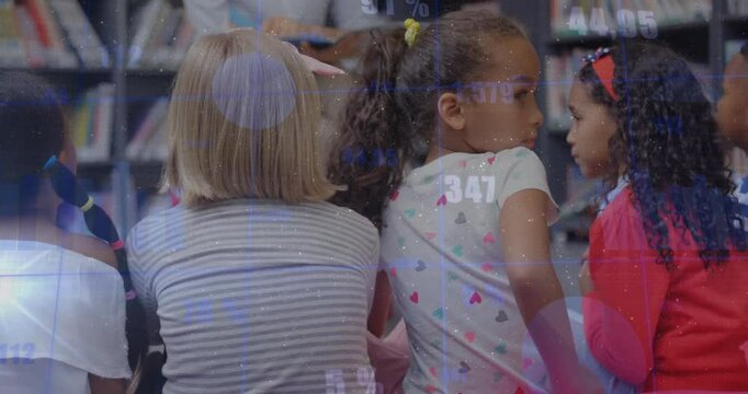 Teacher reading book and turning pages, activating animations while students leaning for education - Powered by Adobe