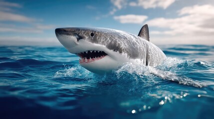 Fototapeta premium White shark emerging from ocean