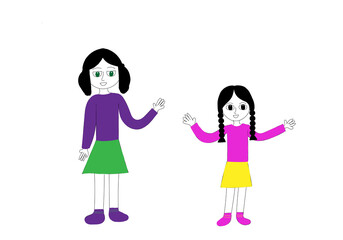 two happy little girls wearing colorful clothes