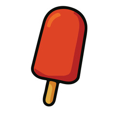 Red colored ice cream on a stick, isolated on a white background, a sweet frozen dessert for summer