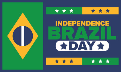 Brazil Independence Day. Happy national holiday. Freedom day. Celebrate annual in September 7. Brazil flag. Patriotic brazilian design. Poster, card, banner, template, background. Vector illustration