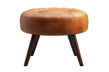A vintage inspired leather pouf resting gracefully like a timeless treasure in a quiet room on transparent background