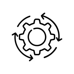 Gear symbol with circular arrows illustrating continuous motion concept  