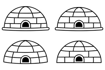 Fototapeta premium Arctic Igloo Dwellings Minimalist Line Art Set