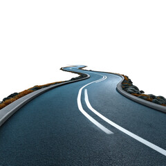 Winding asphalt road isolated on transparent background