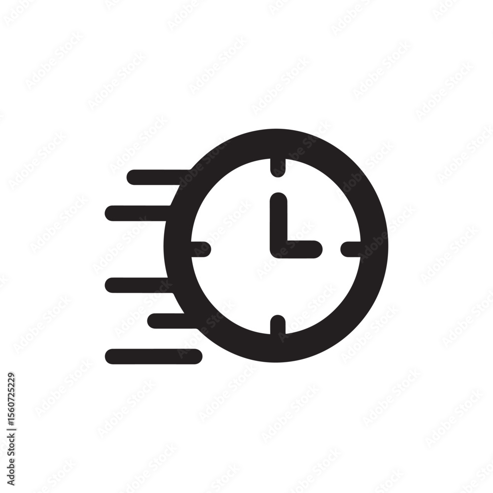 Fototapete Black line icon of a clock with dynamic motion blur or speed lines to the left, representing fast time or quick service.
