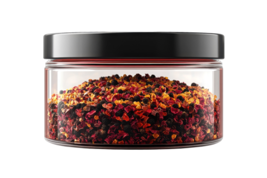 A vibrant jar of colorful dried flower petals hinting at aromatherapy s beauty with a sleek on transparent background