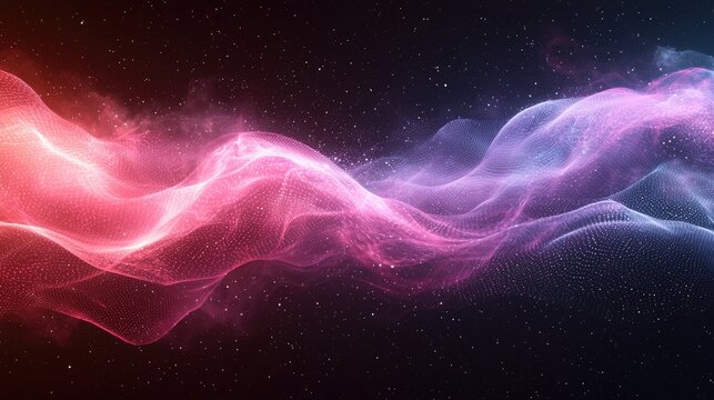 Abstract design of luminous, rippling, network patterns against a starry background.